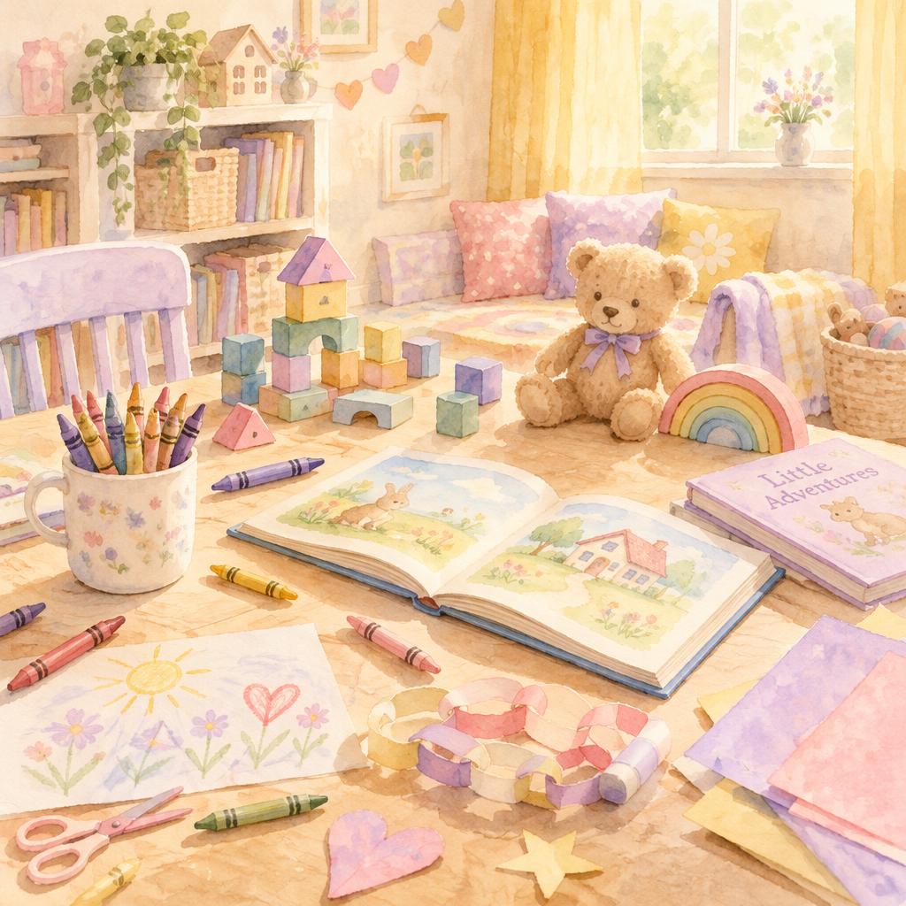 Illustration of a crafts and story time table